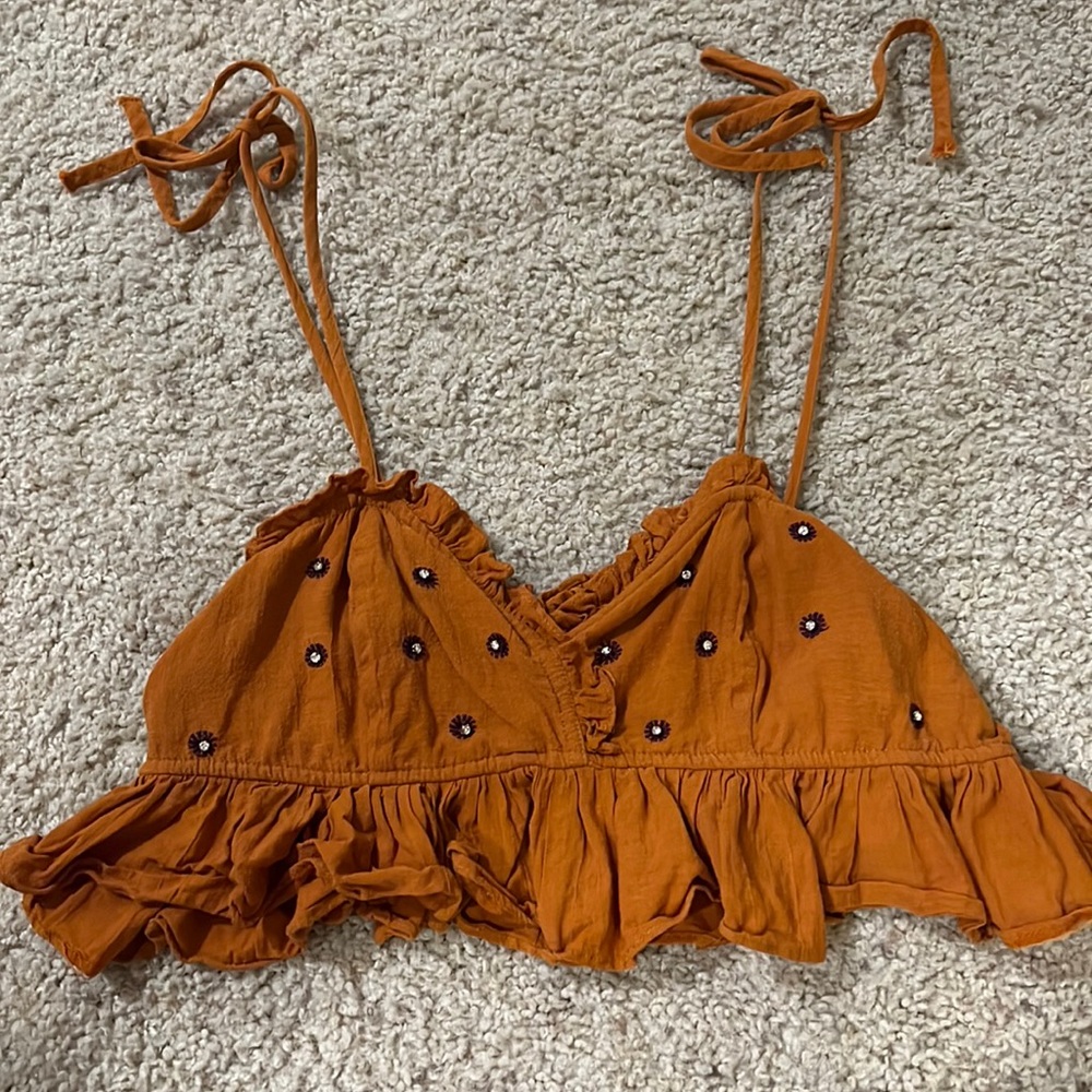 Free People Orange Crop Top with Sparkles Sz M